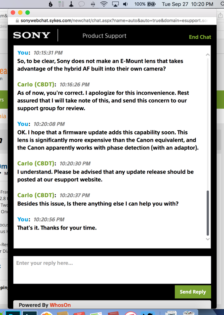 Sony Support Chats
