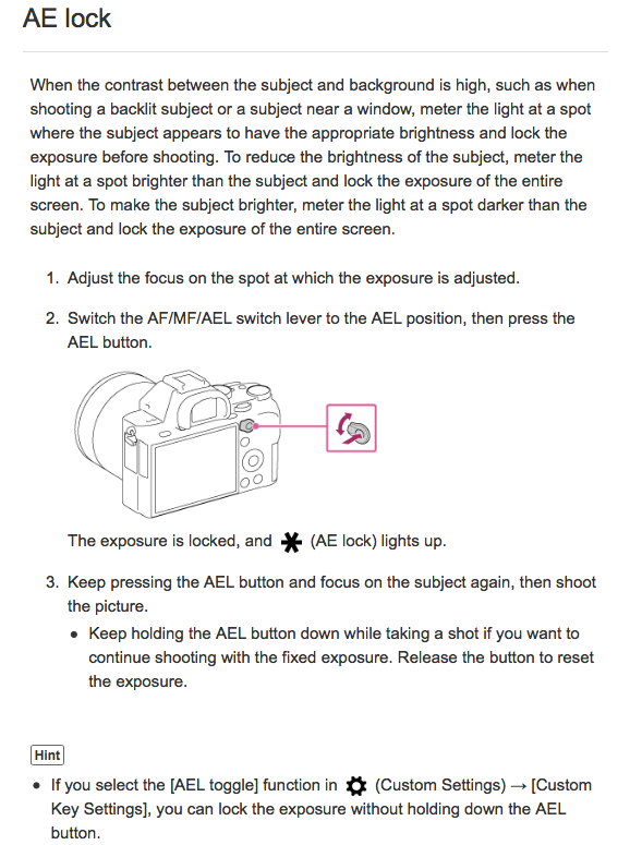 AF/MF/AEL button for exposure lock? ﻿ Sony Alpha Full Frame Cameras